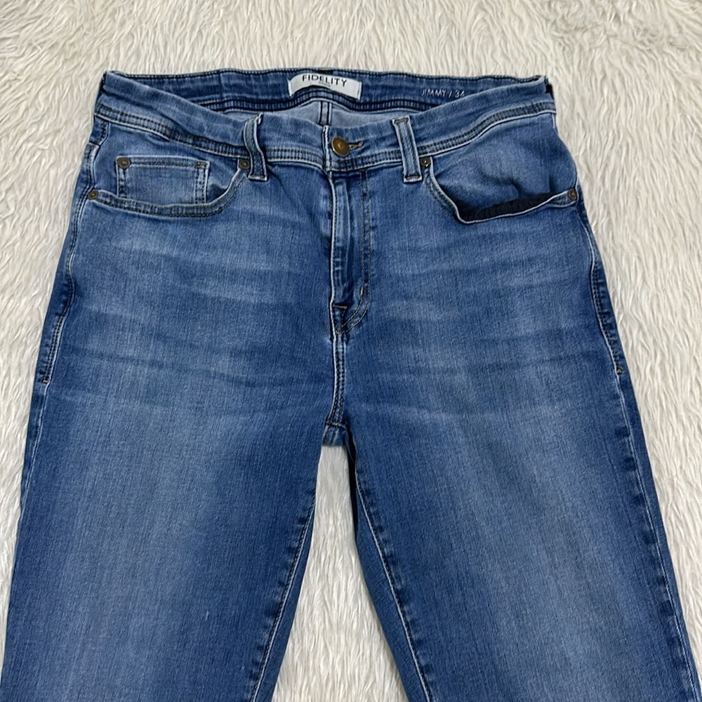 Fidelity denim blue stretchy jimmy jeans size 34
